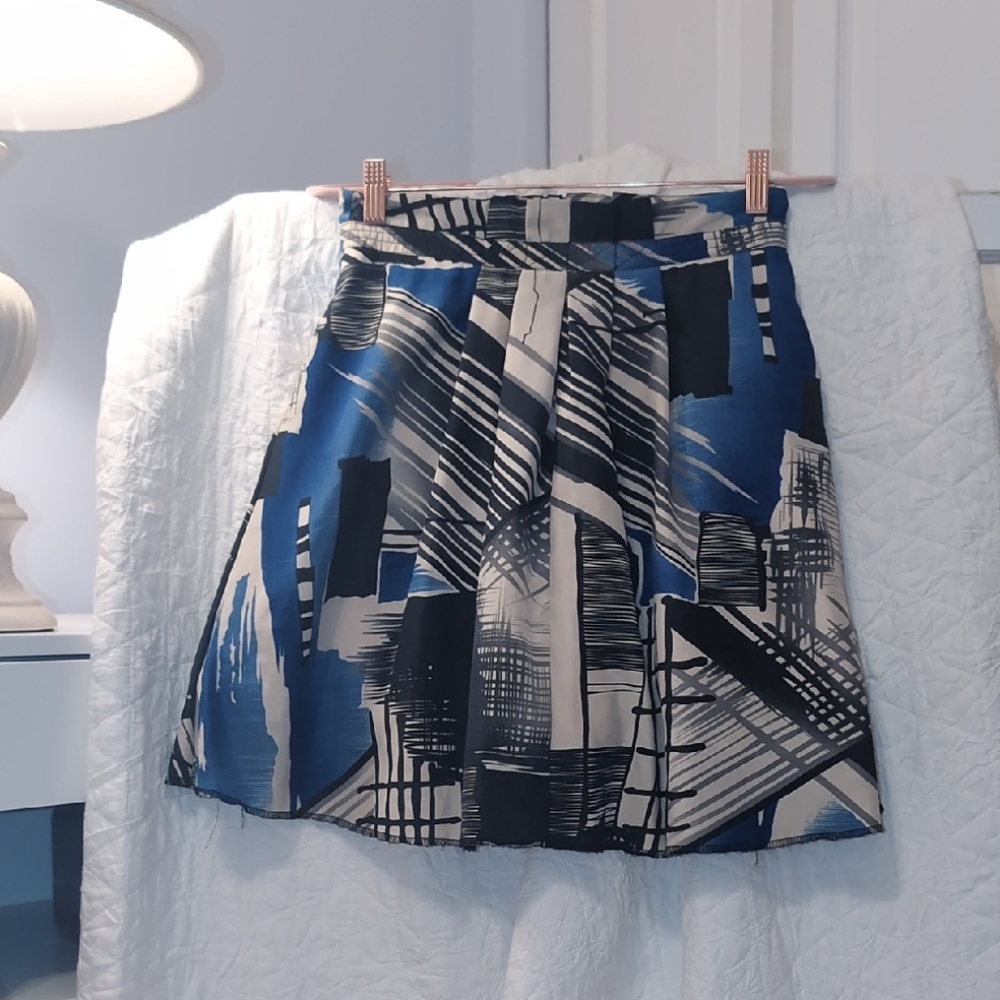 Forever 21 Skater Mini Skirt Blue Black Pleated